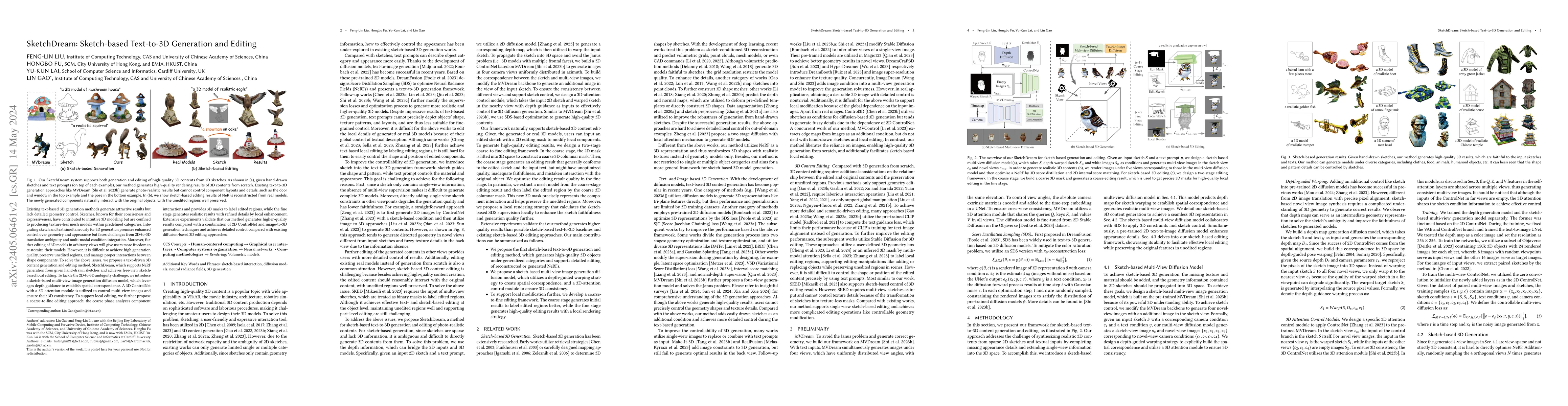Thumbnail for SketchDream: Sketch-based Text-to-3D Generation and Editing