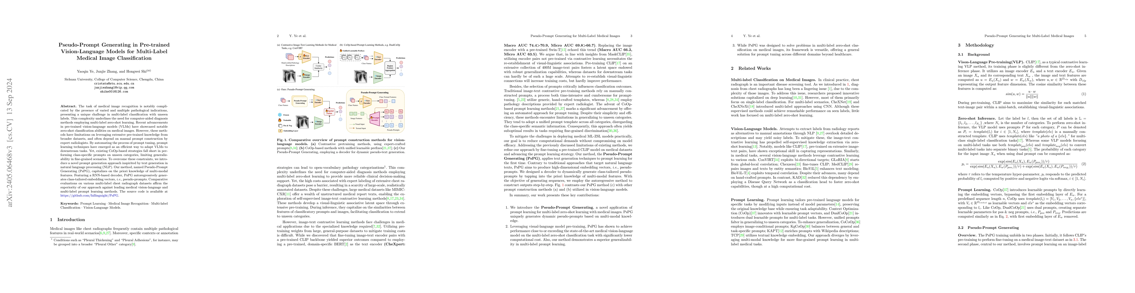Thumbnail for Pseudo-Prompt Generating in Pre-trained Vision-Language Models for
  Multi-Label Medical Image Classification