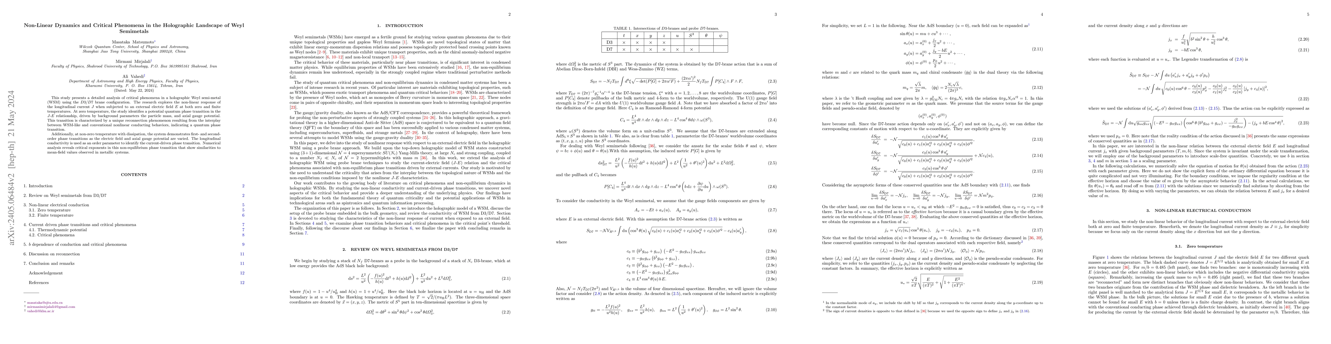 Thumbnail for Non-Linear Dynamics and Critical Phenomena in the Holographic Landscape
  of Weyl Semimetals