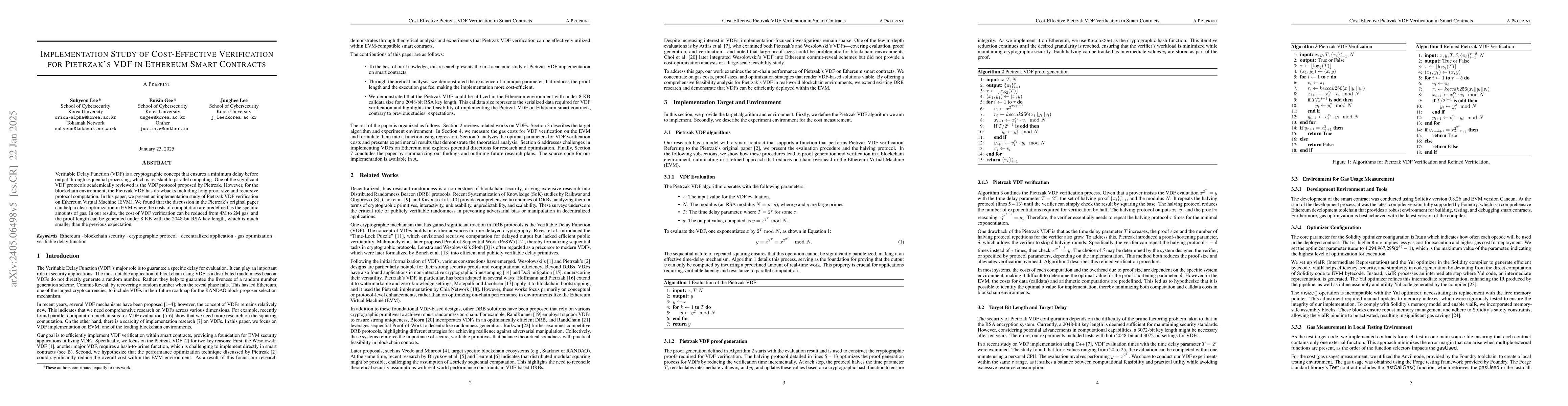 Thumbnail for Implementation Study of Cost-Effective Verification for Pietrzak's
  Verifiable Delay Function in Ethereum Smart Contracts