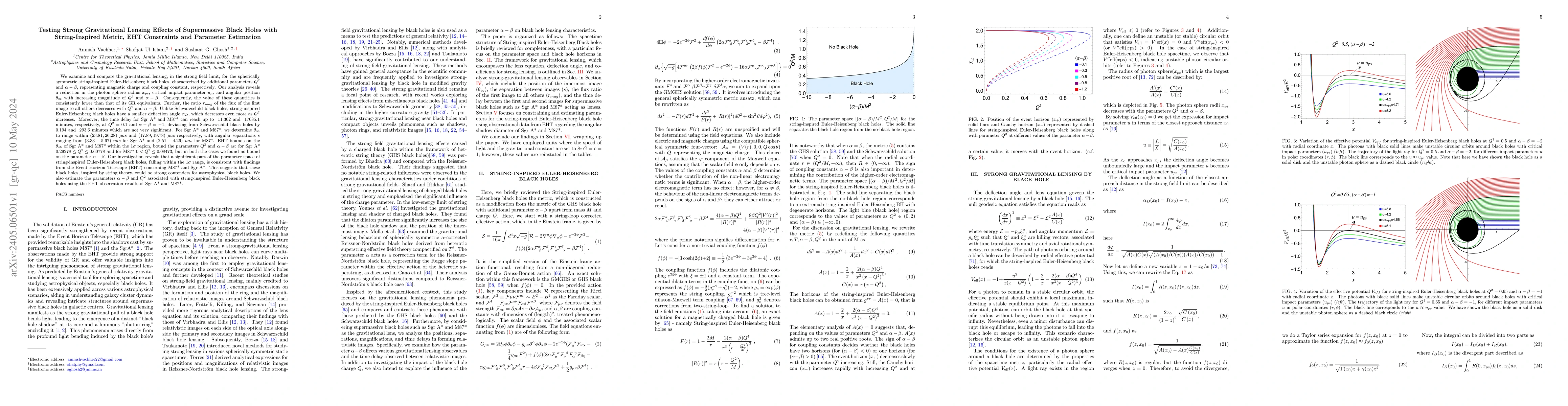 Thumbnail for Testing Strong Gravitational Lensing Effects of Supermassive Black Holes
  with String-Inspired Metric, EHT Constraints and Parameter Estimation