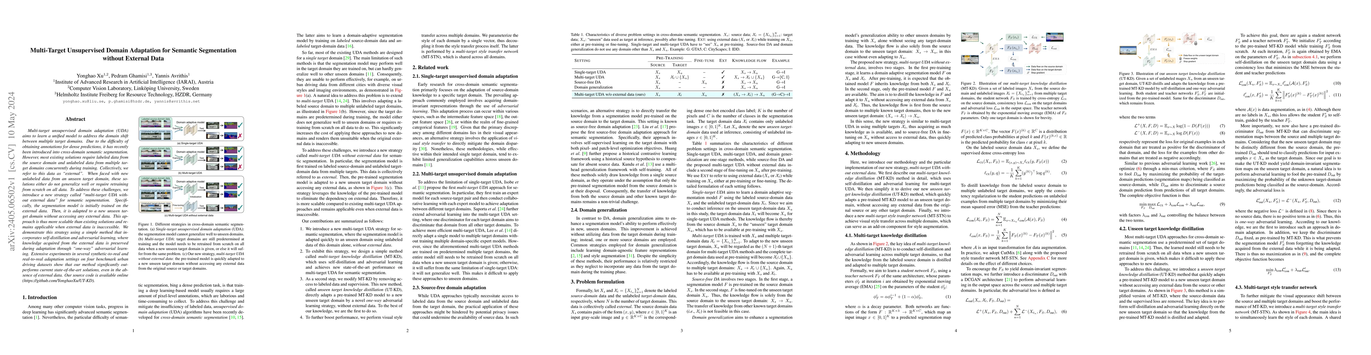 Thumbnail for Multi-Target Unsupervised Domain Adaptation for Semantic Segmentation
  without External Data