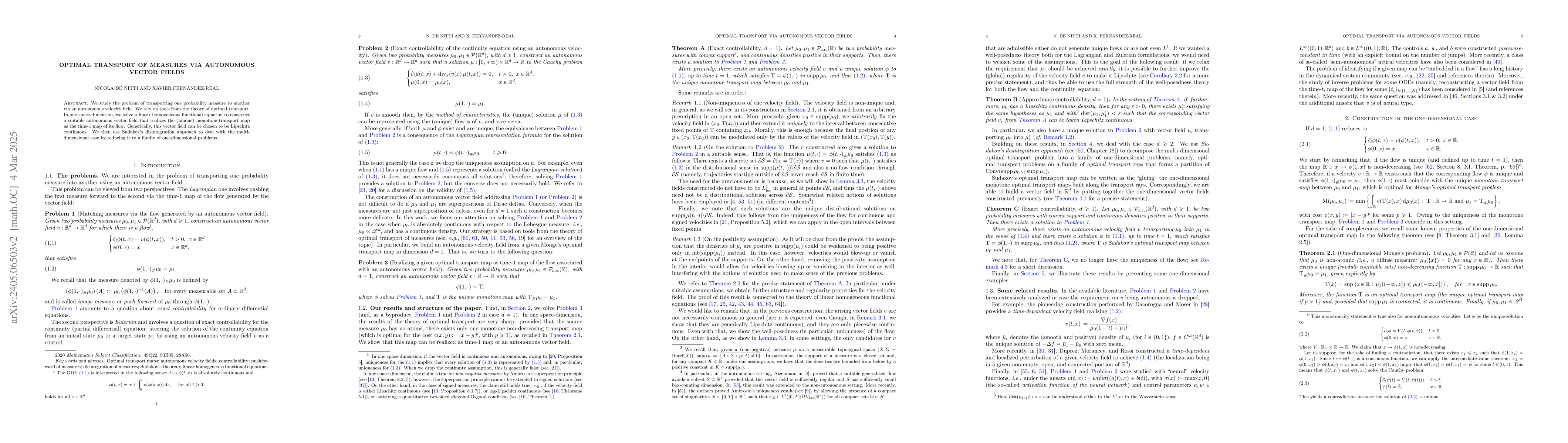 Thumbnail for Optimal transport of measures via autonomous vector fields