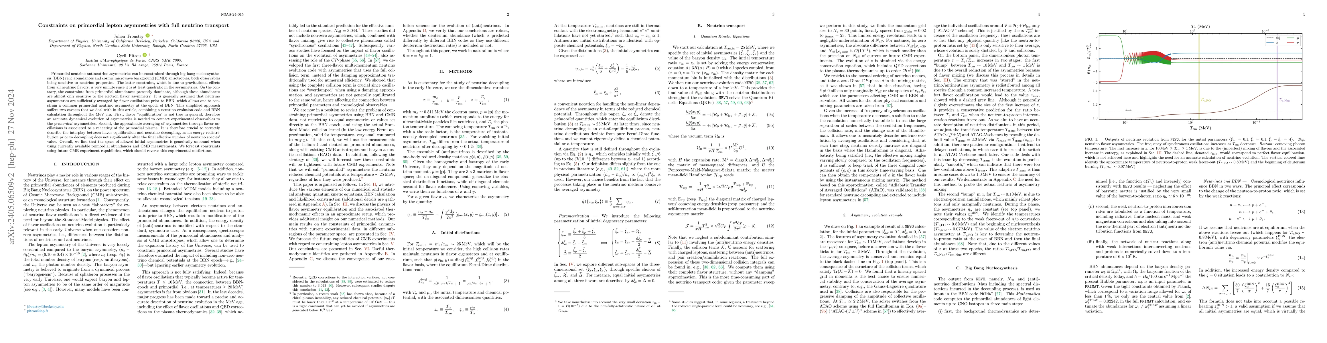 Thumbnail for Constraints on primordial lepton asymmetries with full neutrino
  transport