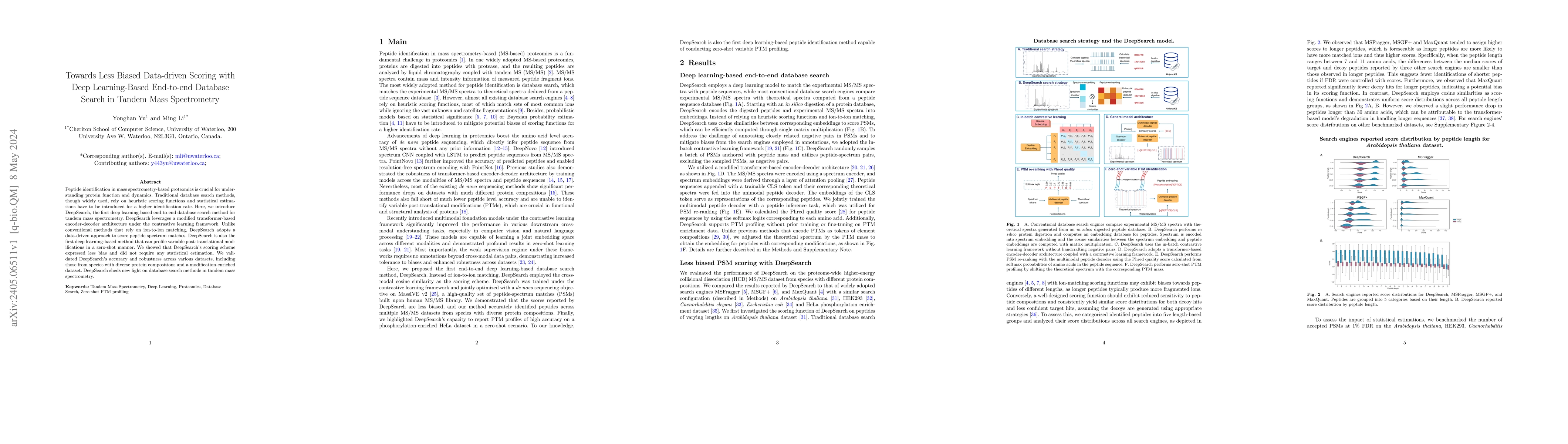Thumbnail for Towards Less Biased Data-driven Scoring with Deep Learning-Based
  End-to-end Database Search in Tandem Mass Spectrometry
