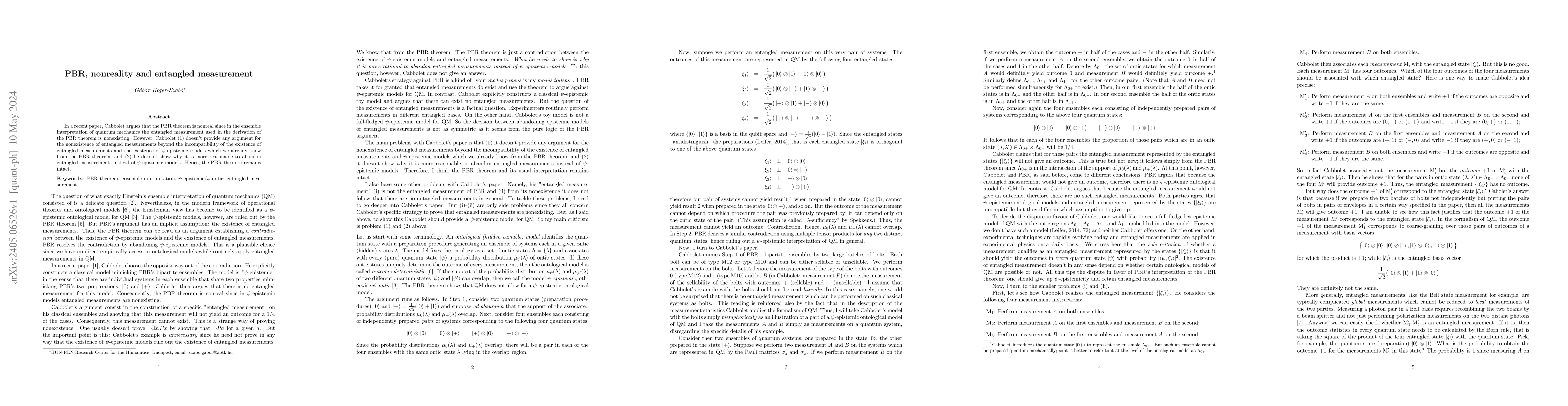 Thumbnail for PBR, nonreality and entangled measurement