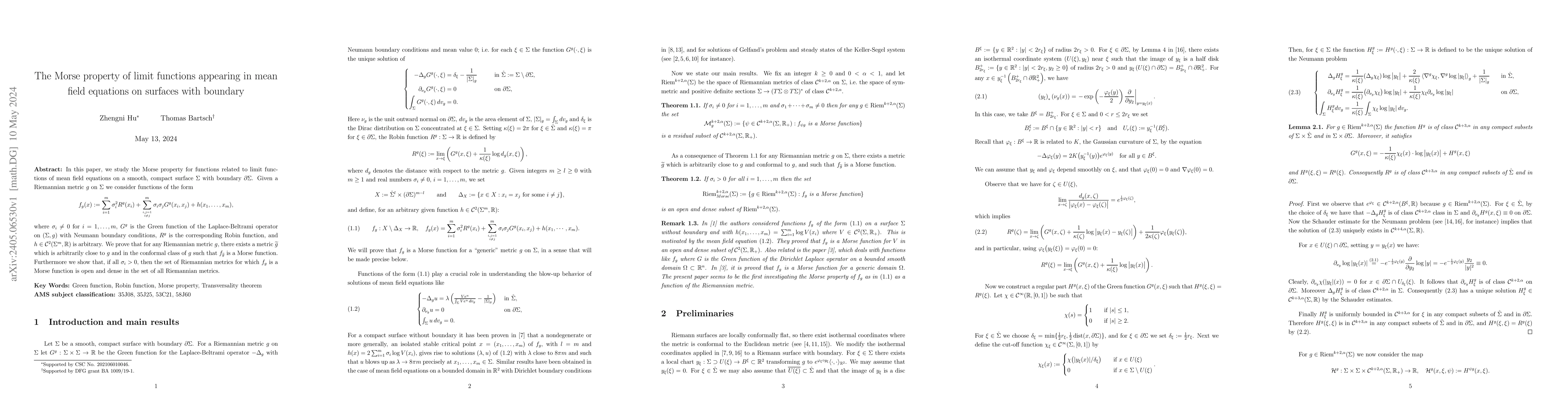 Thumbnail for The Morse property of limit functions appearing in mean field equations
  on surfaces with boundary