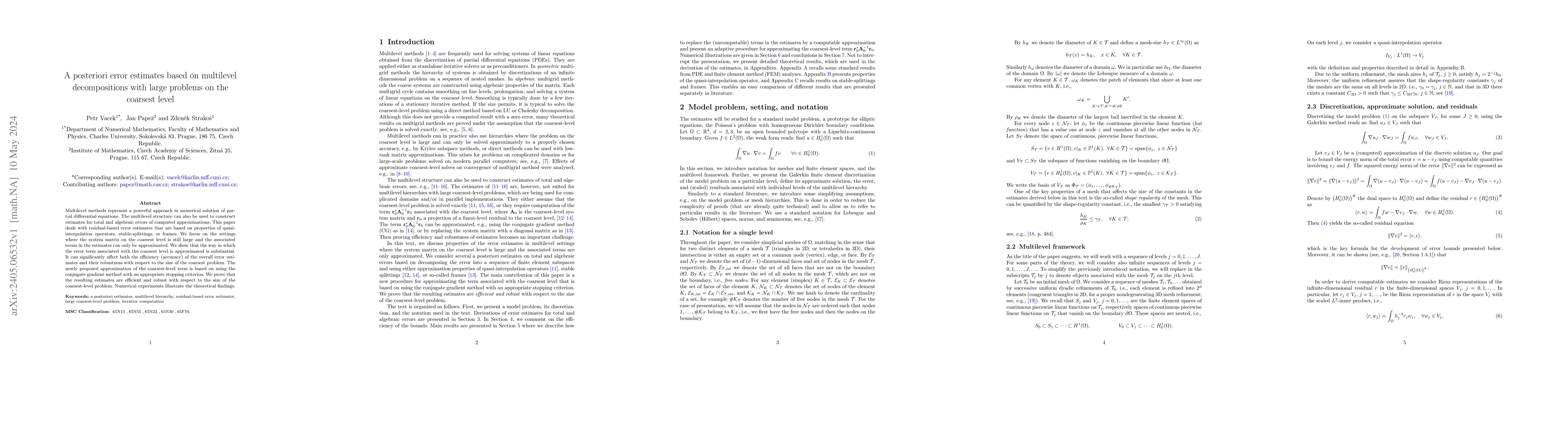 Thumbnail for A posteriori error estimates based on multilevel decompositions with
  large problems on the coarsest level