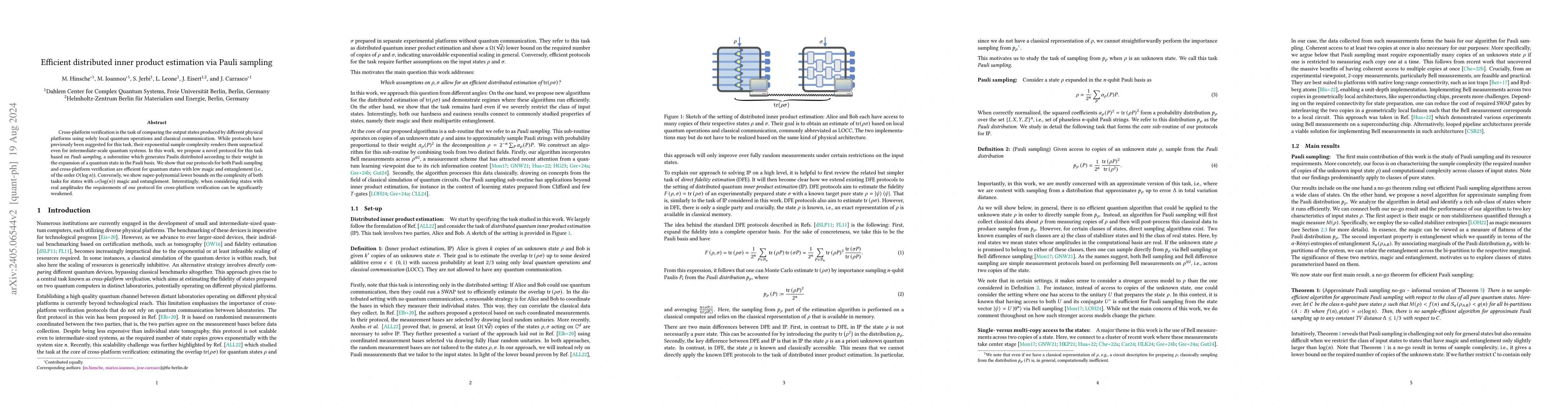Thumbnail for Efficient distributed inner product estimation via Pauli sampling