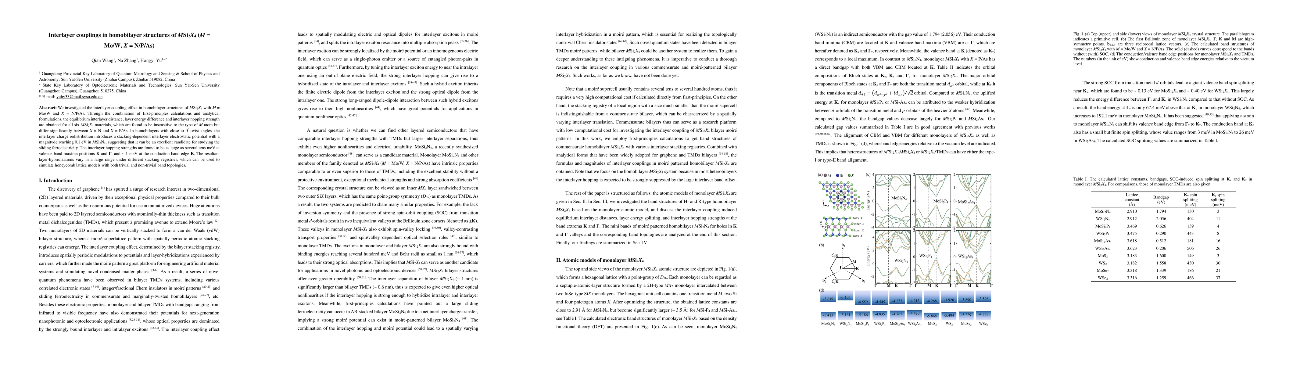 Thumbnail for Interlayer couplings in homobilayer structures of MSi2X4 (M = Mo/W, X =
  N/P/As)