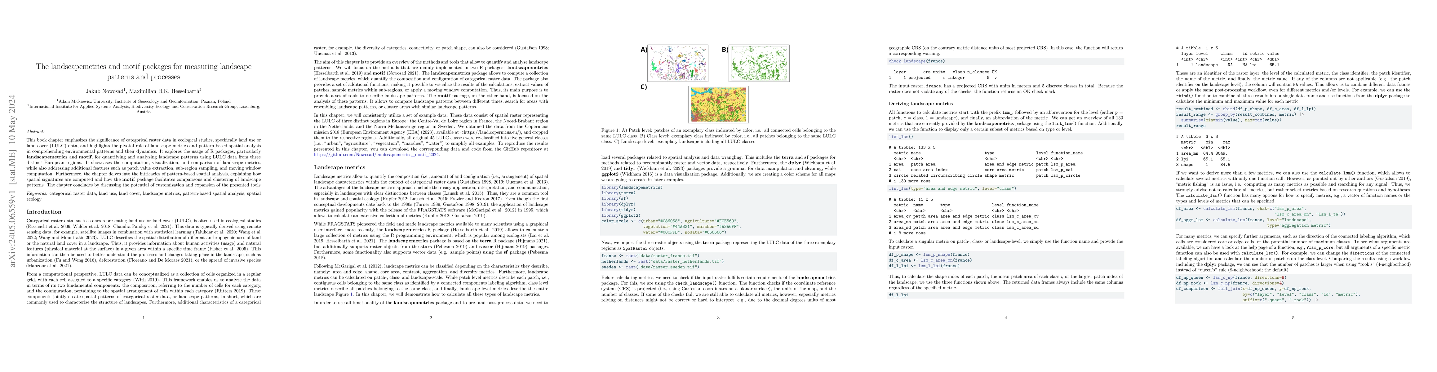 Thumbnail for The landscapemetrics and motif packages for measuring landscape patterns
  and processes