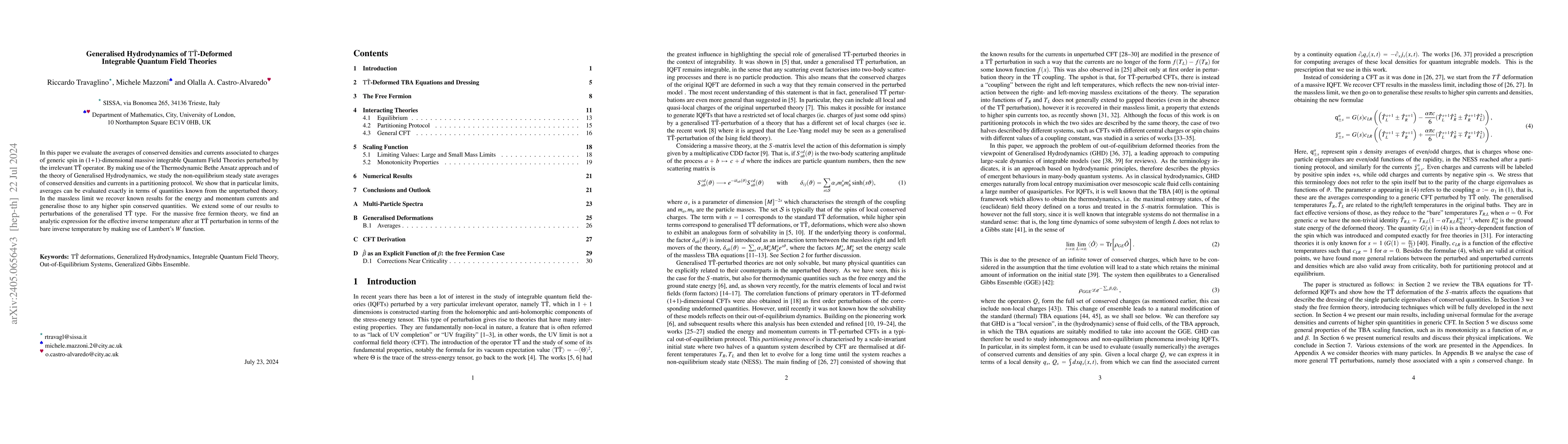 Thumbnail for Generalised Hydrodynamics of $\mathrm{T\bar{T}}$-Deformed Integrable
  Quantum Field Theories