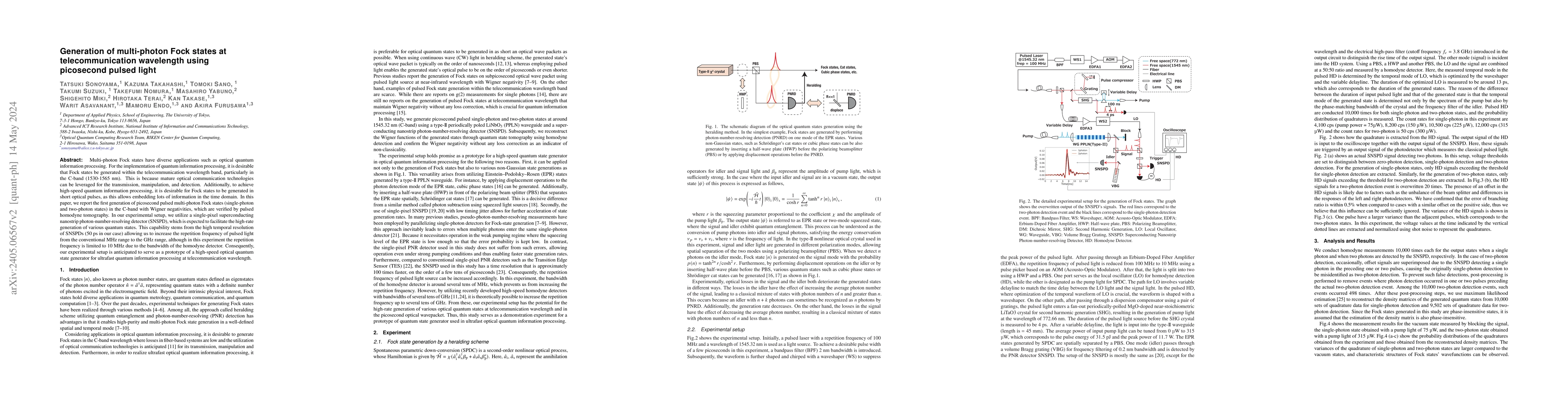 Thumbnail for Generation of multi-photon Fock states at telecommunication wavelength
  using picosecond pulsed light