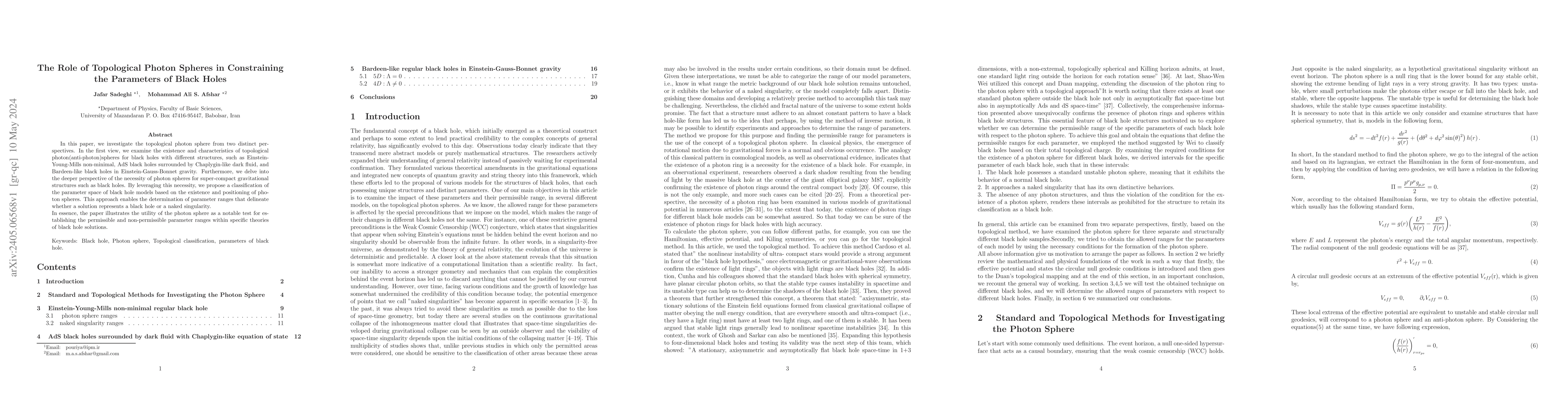 Thumbnail for The Role of Topological Photon Spheres in Constraining the Parameters of
  Black Holes