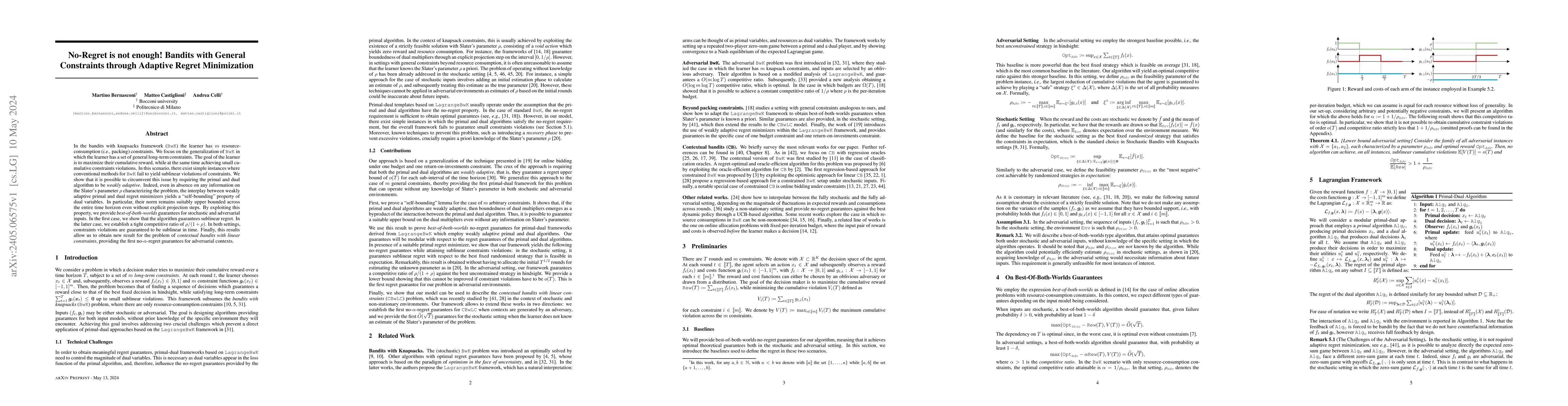 Thumbnail for No-Regret is not enough! Bandits with General Constraints through
  Adaptive Regret Minimization