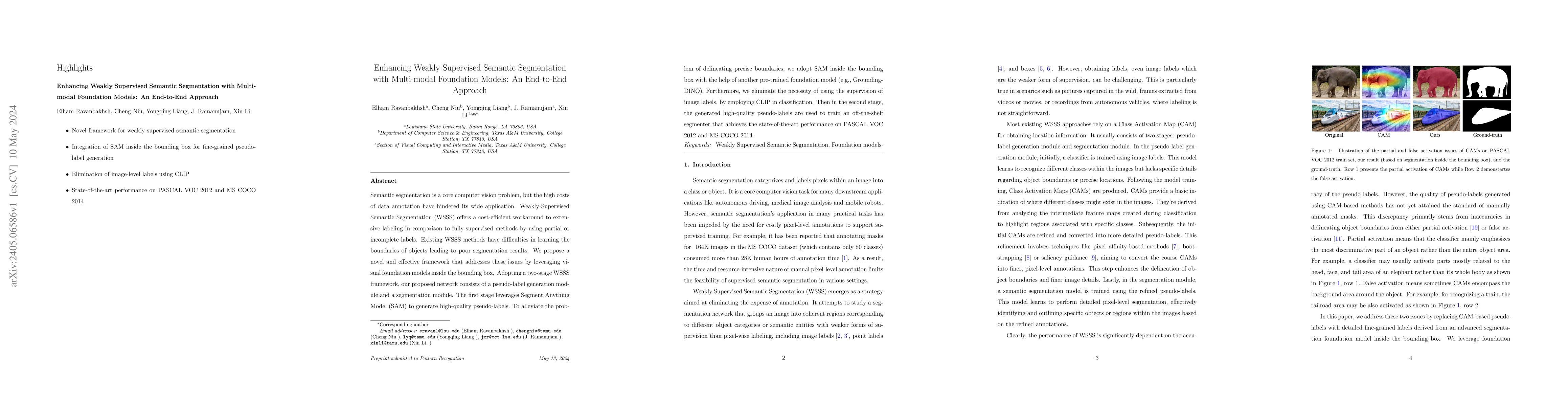 Thumbnail for Enhancing Weakly Supervised Semantic Segmentation with Multi-modal
  Foundation Models: An End-to-End Approach