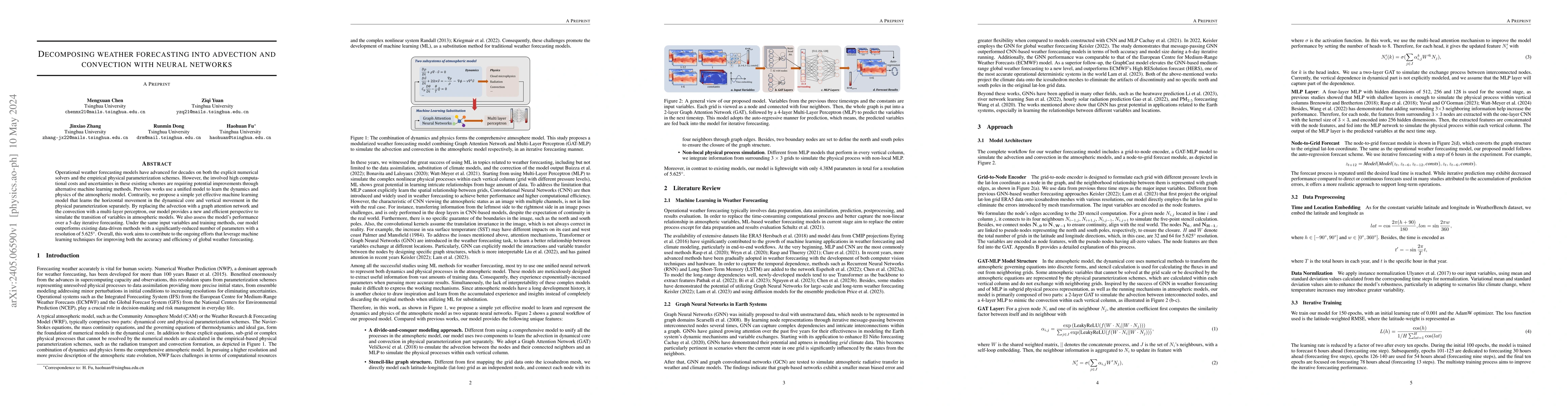 Thumbnail for Decomposing weather forecasting into advection and convection with
  neural networks