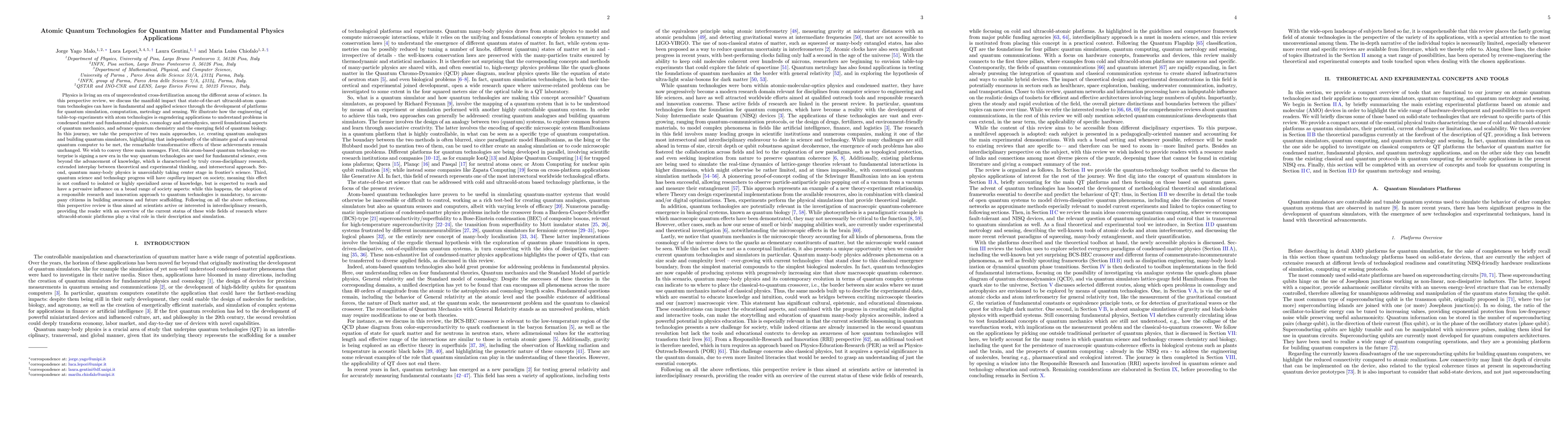 Thumbnail for Atomic Quantum Technologies for Quantum Matter and Fundamental Physics
  Applications