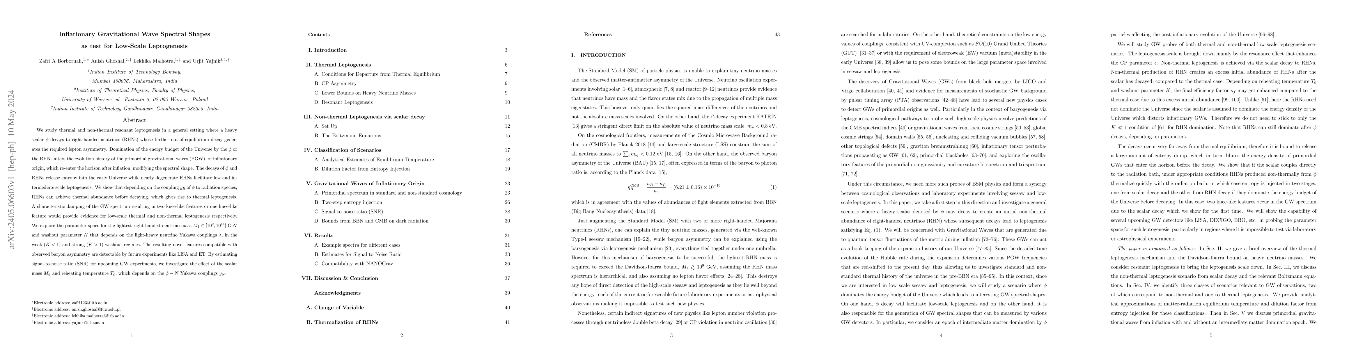 Thumbnail for Inflationary Gravitational Wave Spectral Shapes as test for Low-Scale
  Leptogenesis