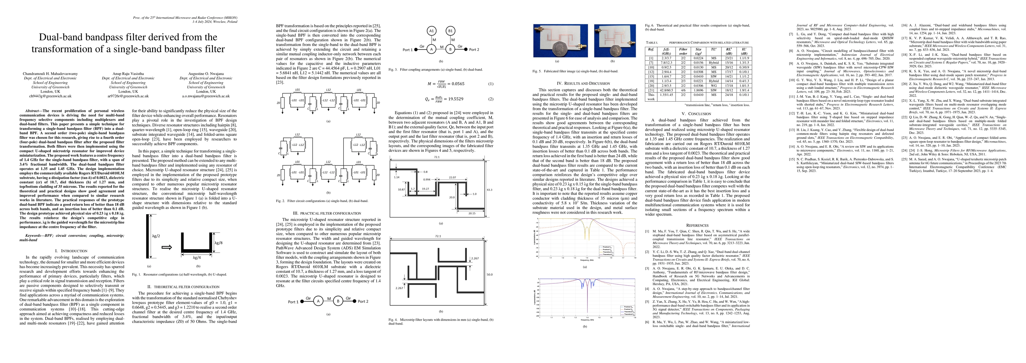 Thumbnail for Dual-band bandpass filter derived from the transformation of a
  single-band bandpass filter