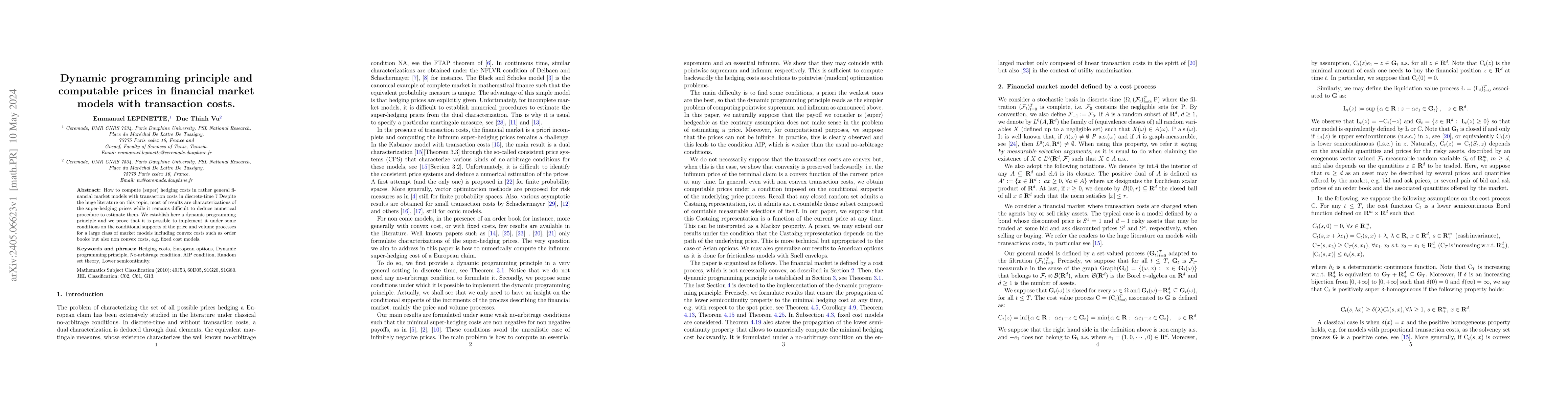 Thumbnail for Dynamic programming principle and computable prices in financial market
  models with transaction costs