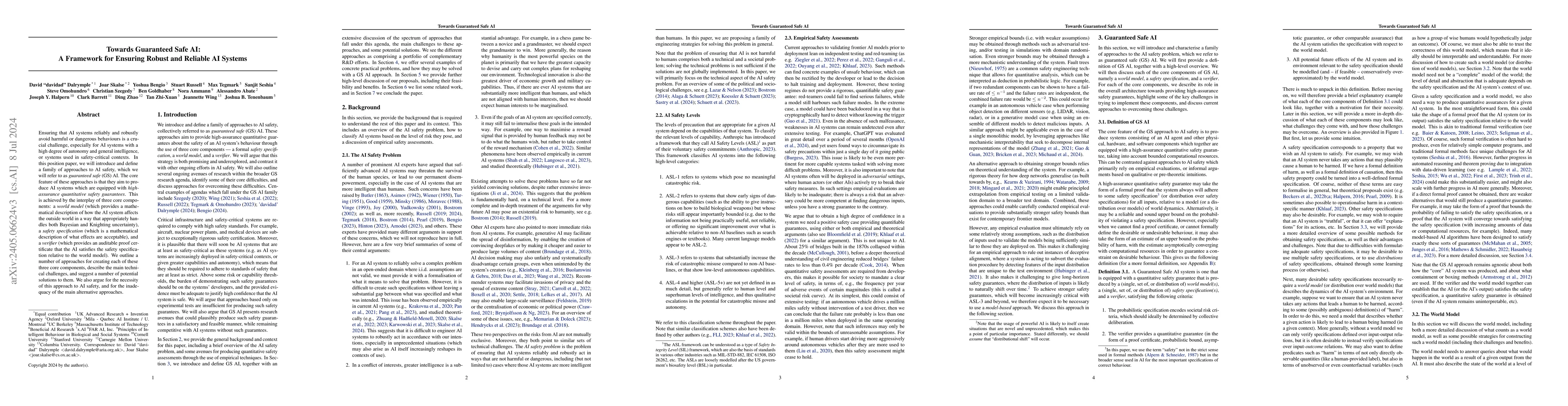Thumbnail for Towards Guaranteed Safe AI: A Framework for Ensuring Robust and Reliable
  AI Systems