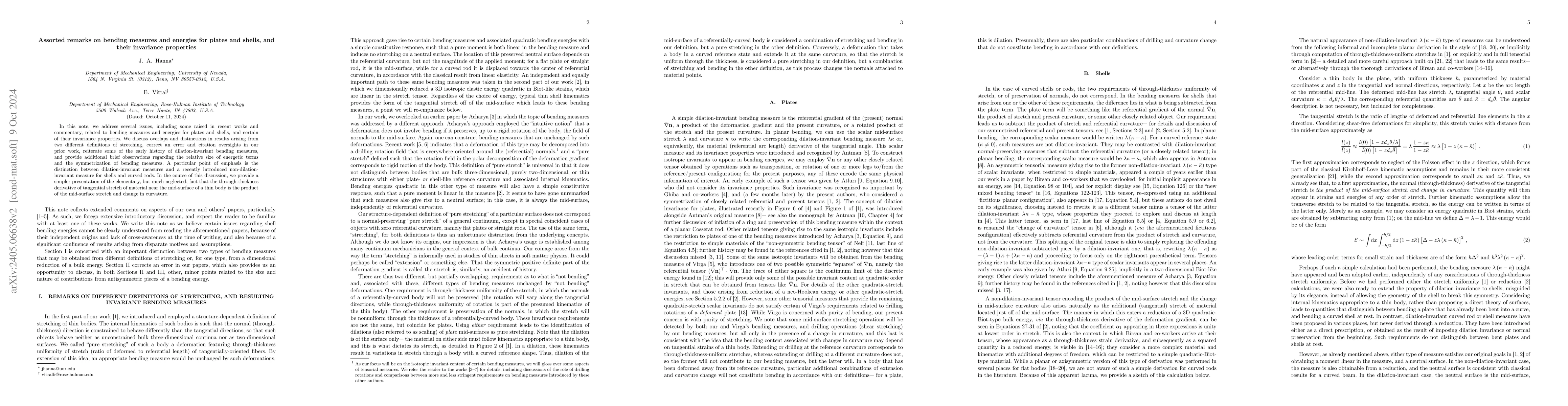 Thumbnail for Assorted remarks on bending measures and energies for plates and shells,
  and their invariance properties