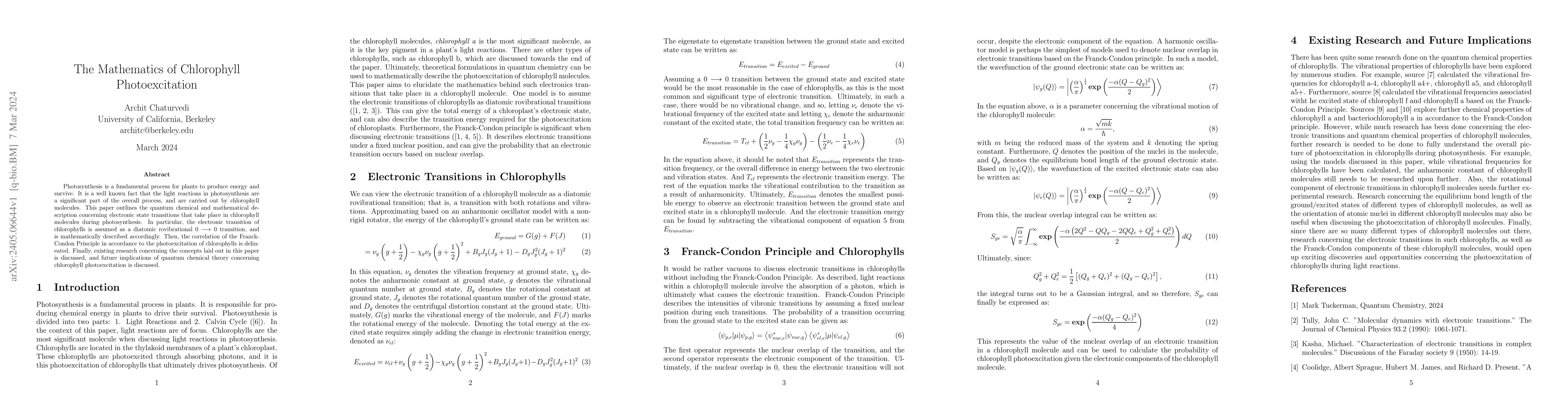 Thumbnail for The Mathematics of Chlorophyll Photoexcitation