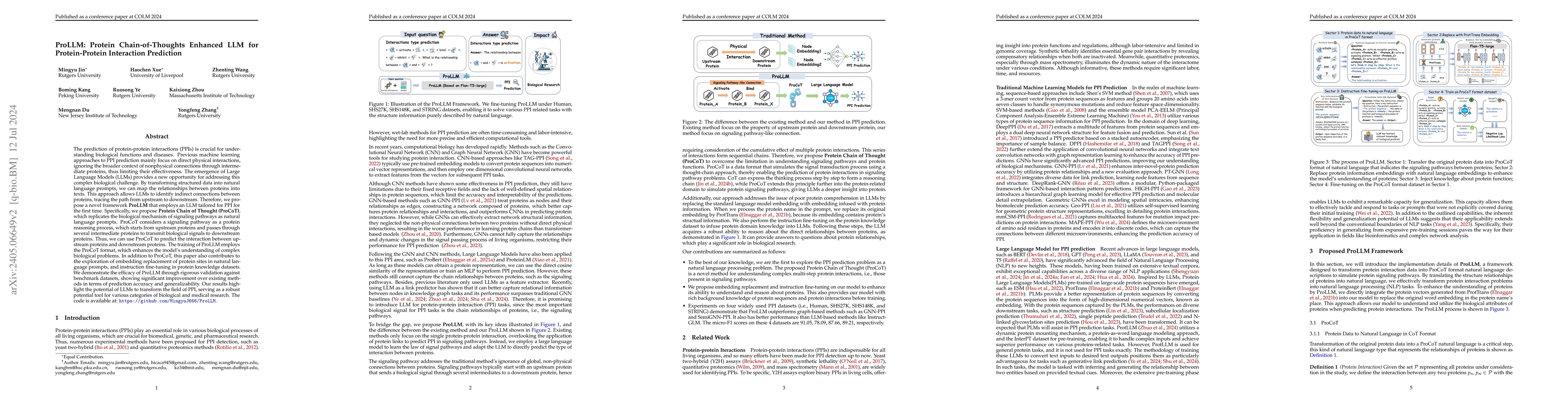 Thumbnail for ProLLM: Protein Chain-of-Thoughts Enhanced LLM for Protein-Protein
  Interaction Prediction