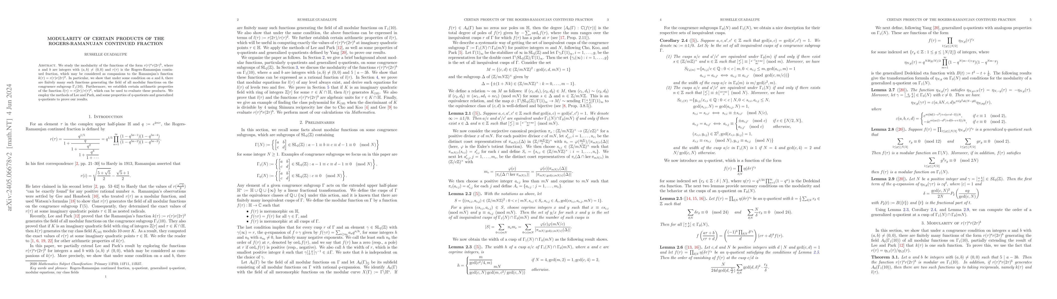 Thumbnail for Modularity of certain products of the Rogers-Ramanujan continued
  fraction