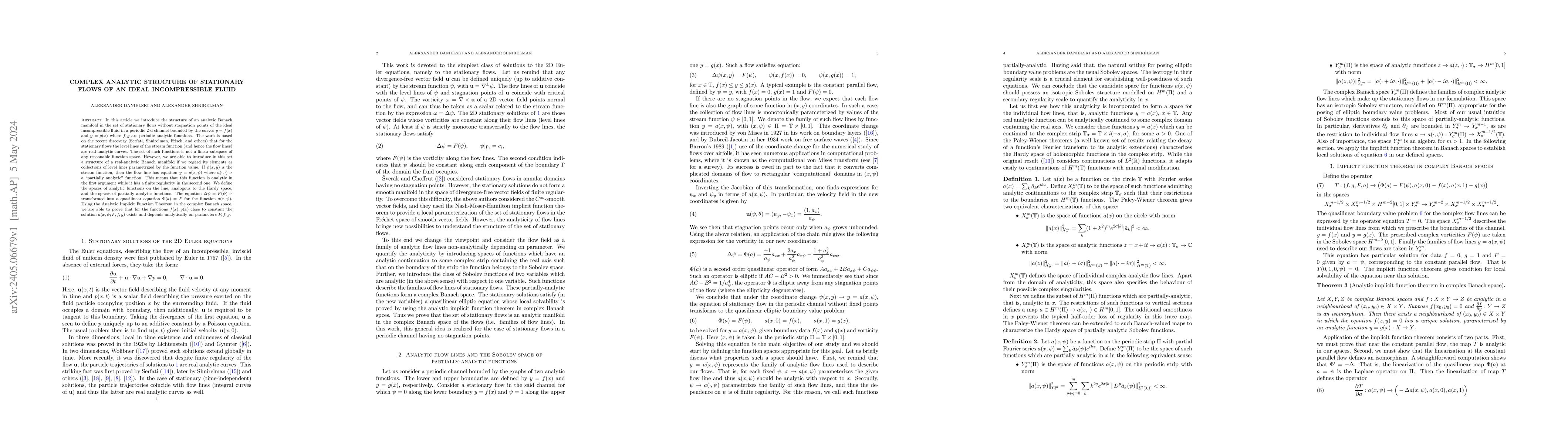 Thumbnail for Complex Analytic Structure of Stationary Flows of an Ideal
  Incompressible Fluid