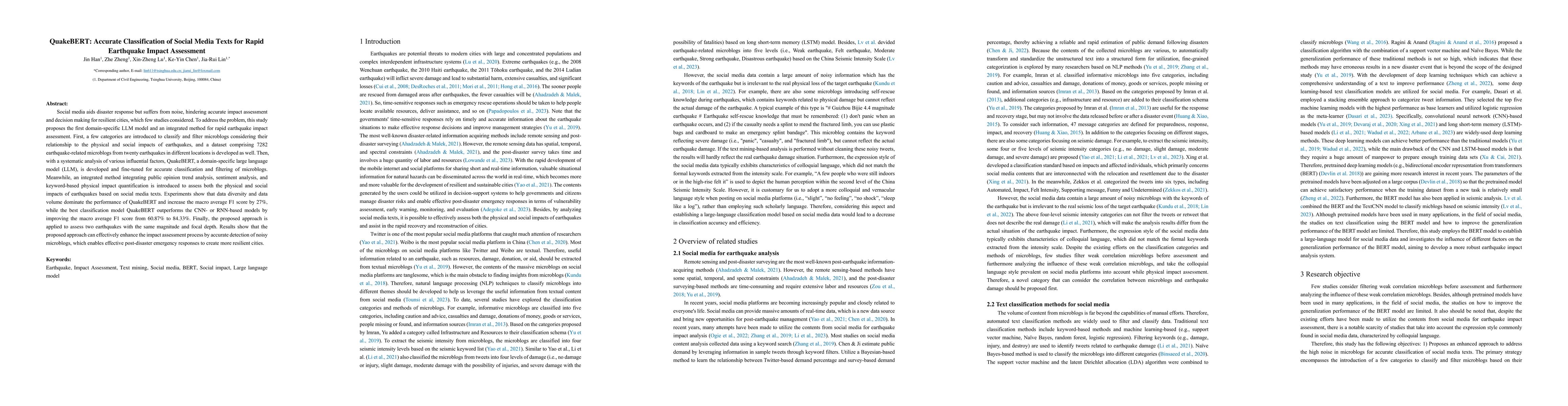 Thumbnail for QuakeBERT: Accurate Classification of Social Media Texts for Rapid
  Earthquake Impact Assessment