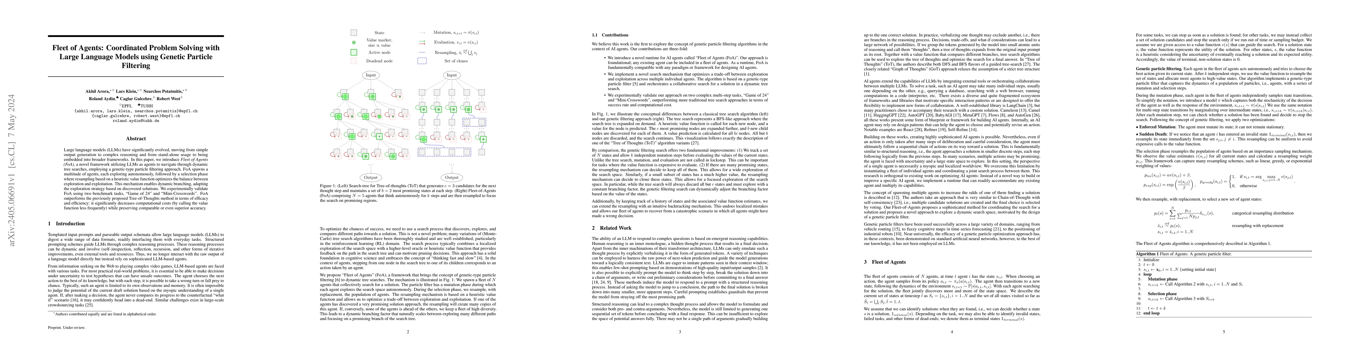 Thumbnail for Fleet of Agents: Coordinated Problem Solving with Large Language Models
  using Genetic Particle Filtering