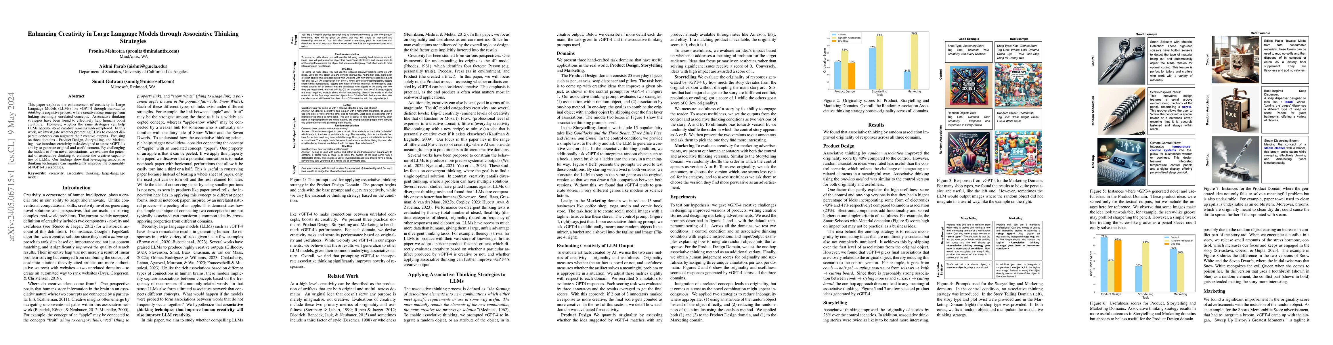 Thumbnail for Enhancing Creativity in Large Language Models through Associative
  Thinking Strategies