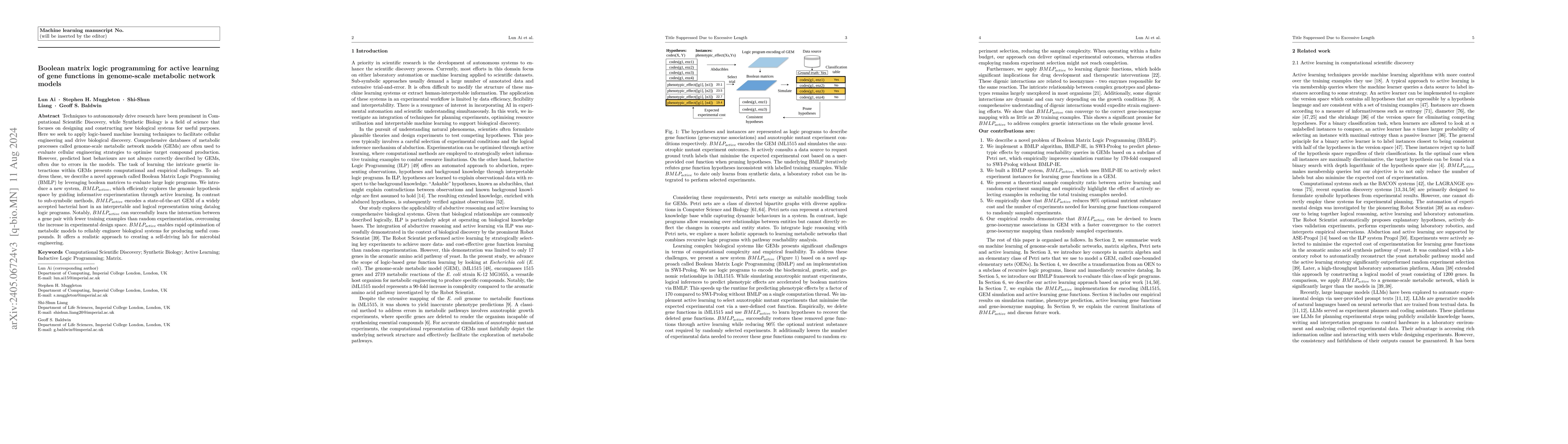 Thumbnail for Boolean matrix logic programming for active learning of gene functions
  in genome-scale metabolic network models