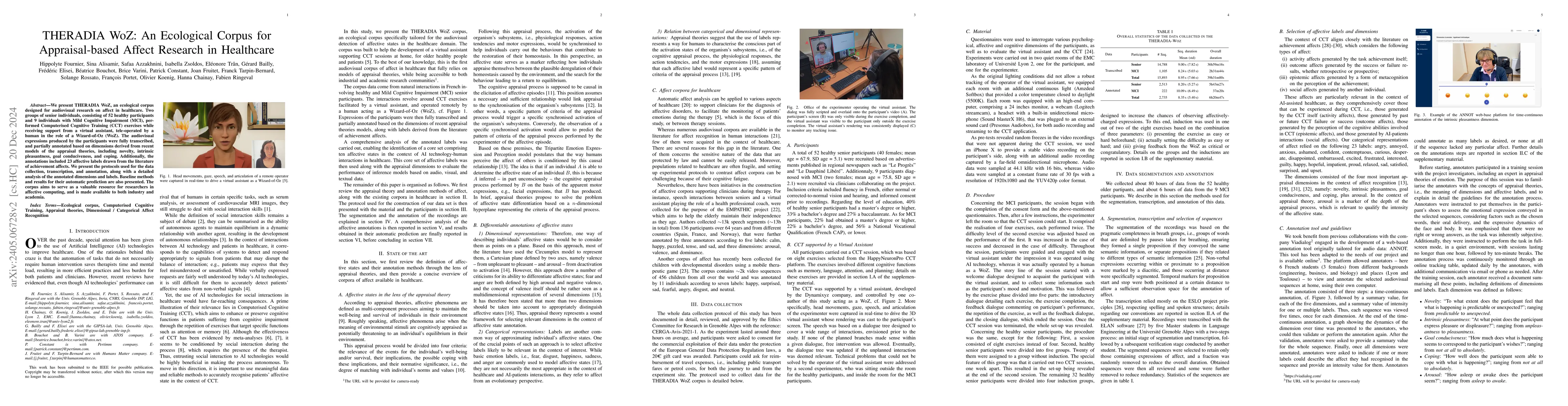 Thumbnail for THERADIA WoZ: An Ecological Corpus for Appraisal-based Affect Research
  in Healthcare