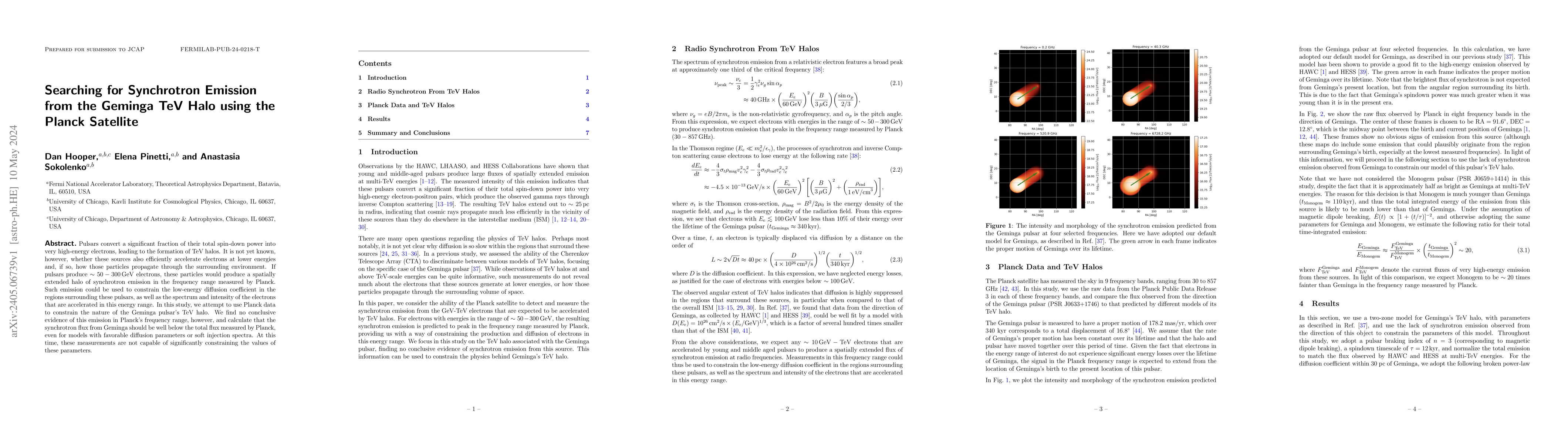 Thumbnail for Searching for Synchrotron Emission from the Geminga TeV Halo using the
  Planck Satellite