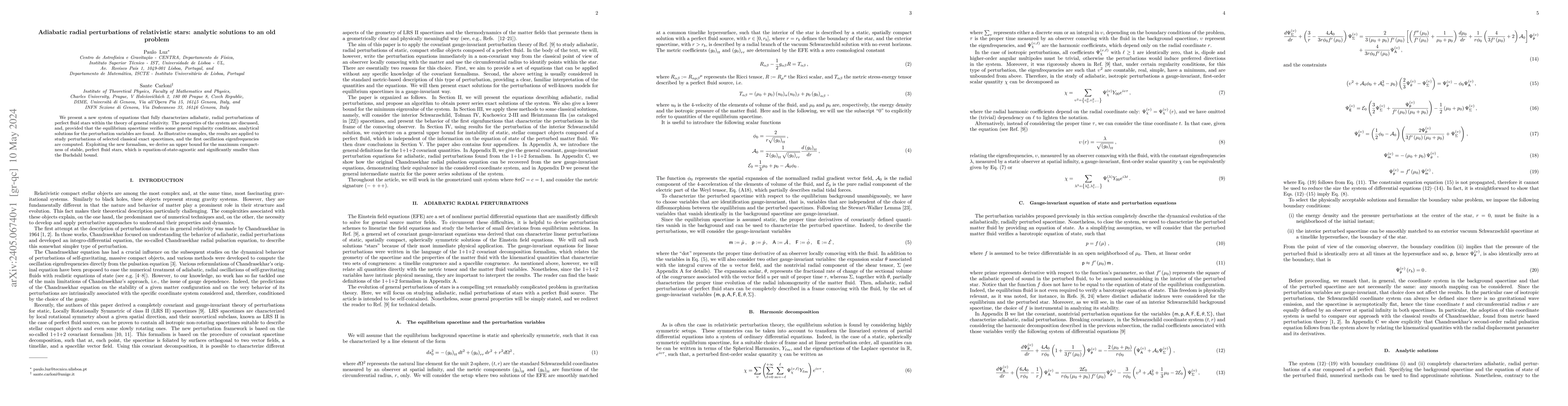 Thumbnail for Adiabatic radial perturbations of relativistic stars: analytic solutions
  to an old problem