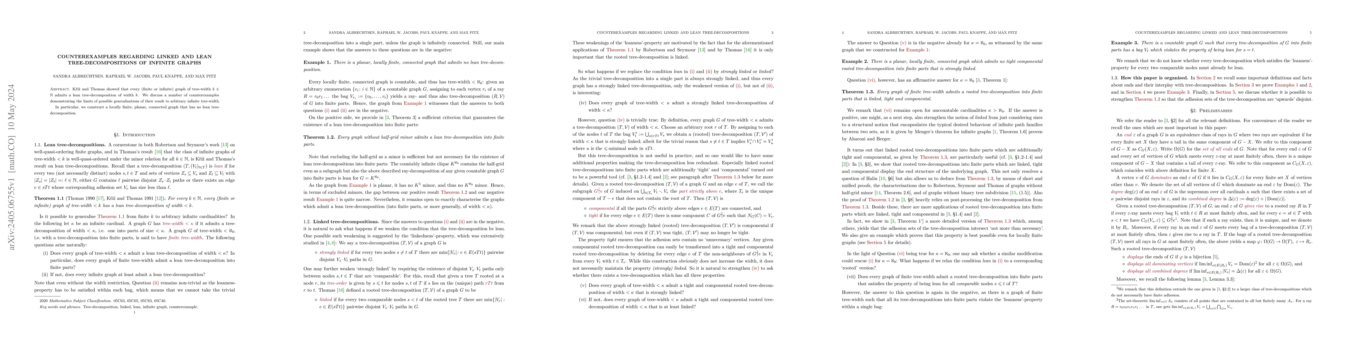 Thumbnail for Counterexamples regarding linked and lean tree-decompositions of
  infinite graphs