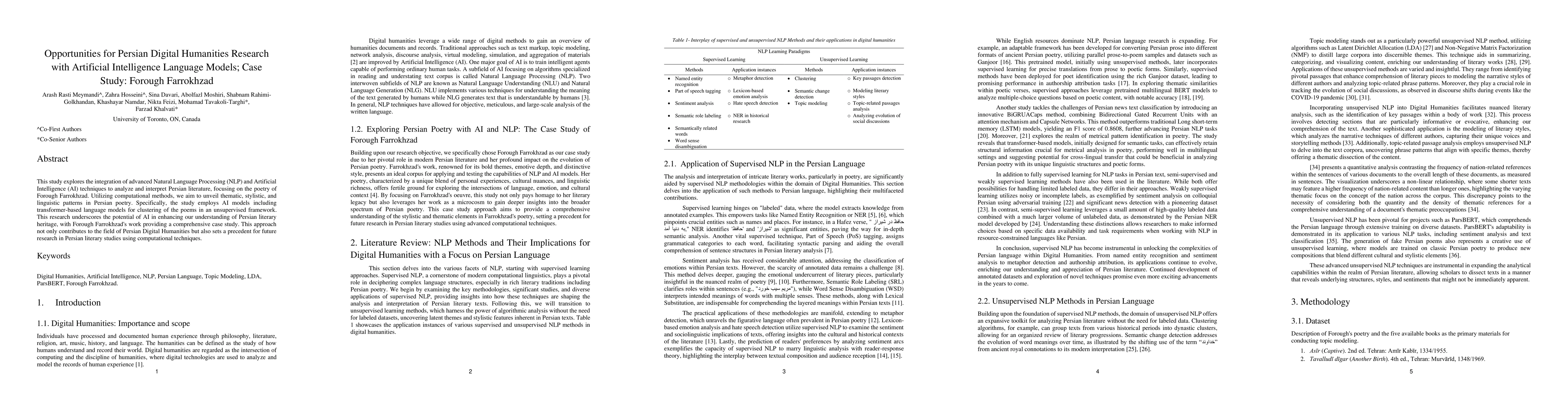 Thumbnail for Opportunities for Persian Digital Humanities Research with Artificial
  Intelligence Language Models; Case Study: Forough Farrokhzad