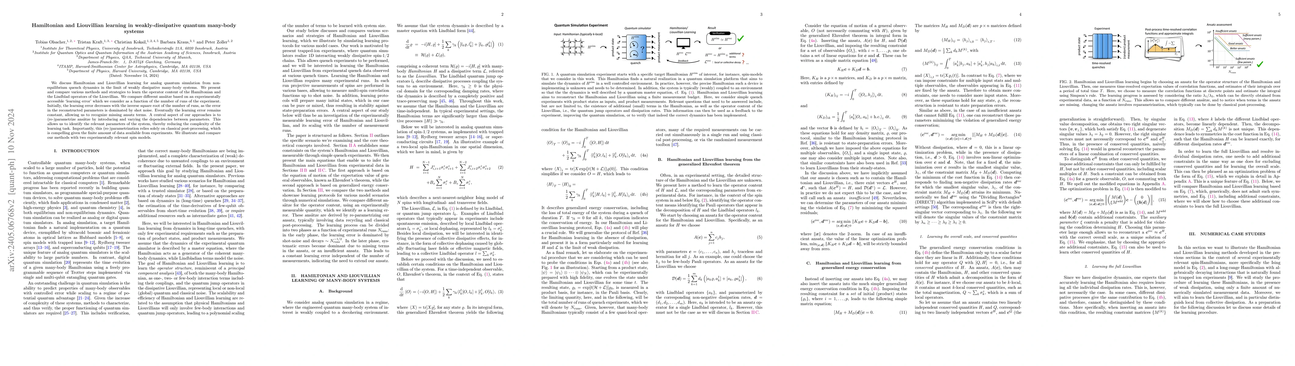 Thumbnail for Hamiltonian and Liouvillian learning in weakly-dissipative quantum
  many-body systems