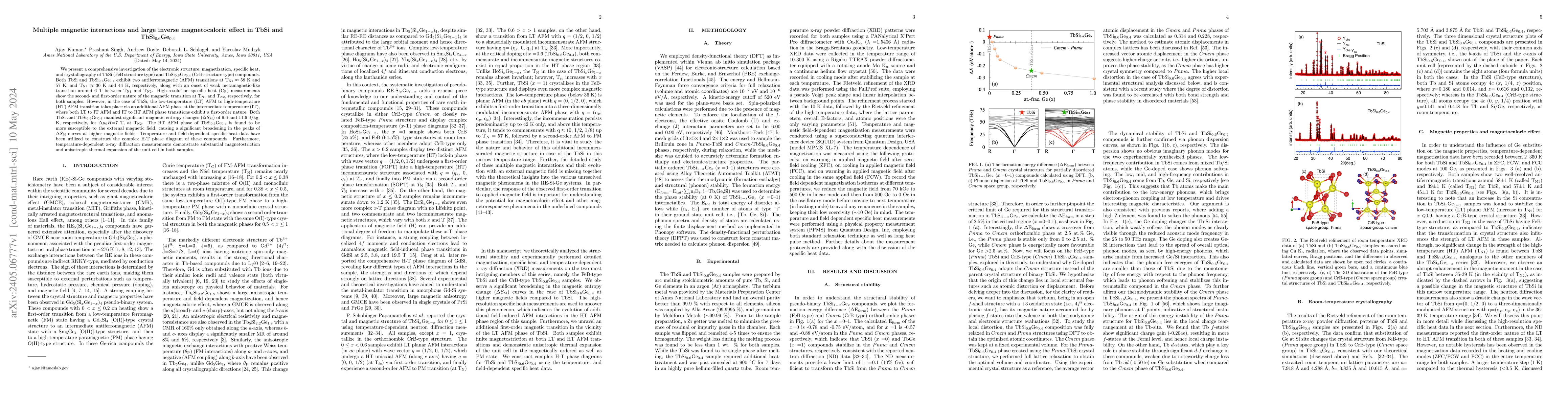 Thumbnail for Multiple magnetic interactions and large inverse magnetocaloric effect
  in TbSi and TbSi$_{0.6}$Ge$_{0.4}$