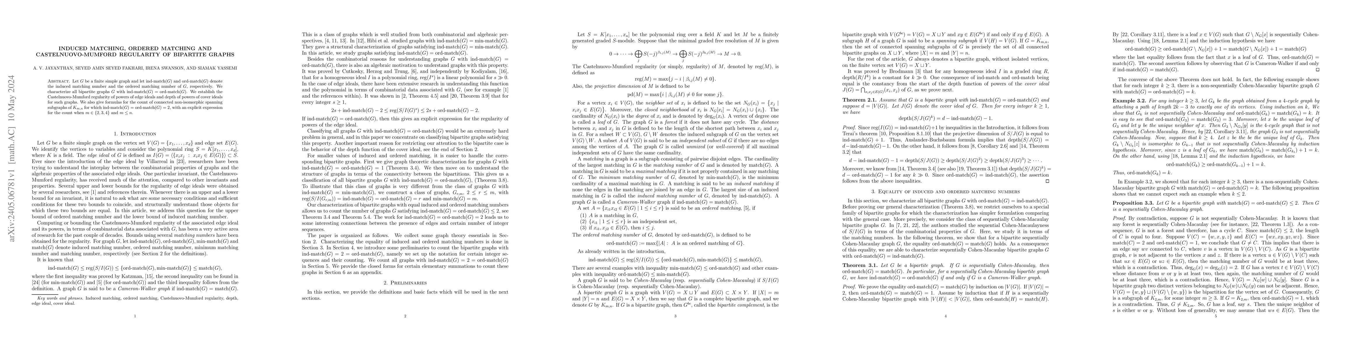 Thumbnail for Induced matching, ordered matching and Castelnuovo-Mumford regularity of
  bipartite graphs