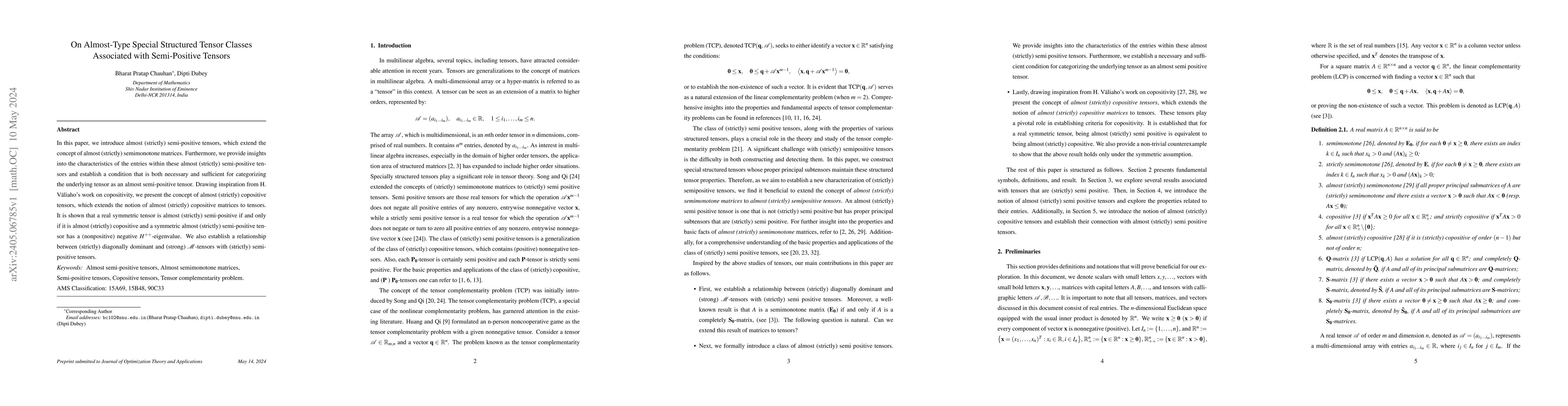 Thumbnail for On Almost-Type Special Structured Tensor Classes Associated with
  Semi-Positive Tensors