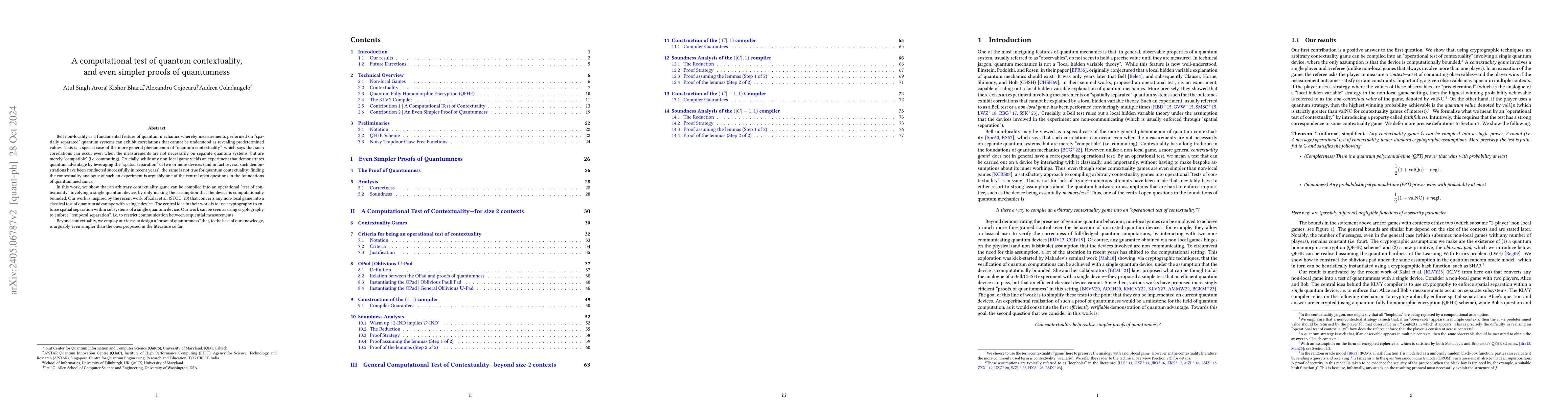 Thumbnail for A computational test of quantum contextuality, and even simpler proofs
  of quantumness