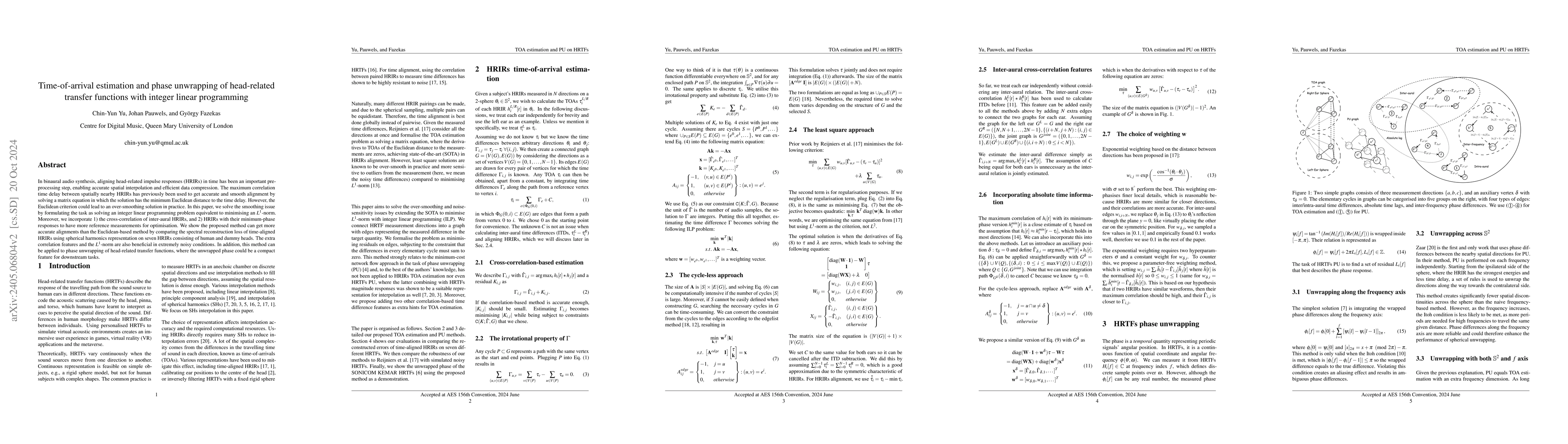Thumbnail for Time-of-arrival Estimation and Phase Unwrapping of Head-related Transfer
  Functions With Integer Linear Programming