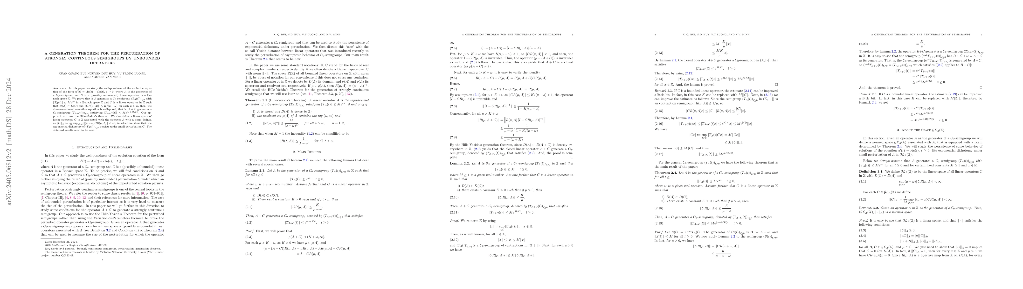 Thumbnail for A generation theorem for the perturbation of strongly continuous
  semigroups by unbounded operators