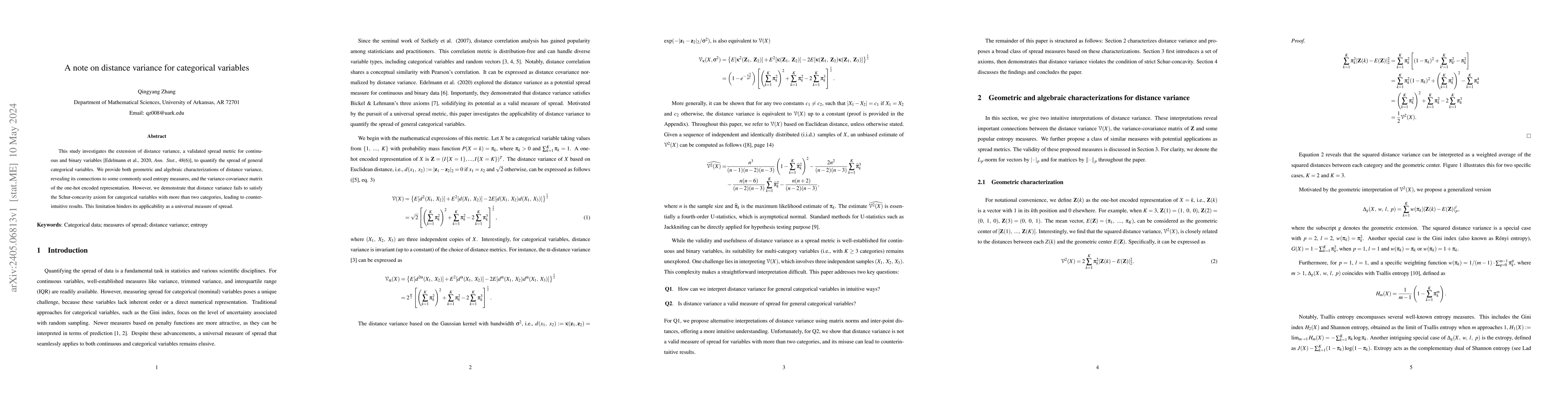 Thumbnail for A note on distance variance for categorical variables