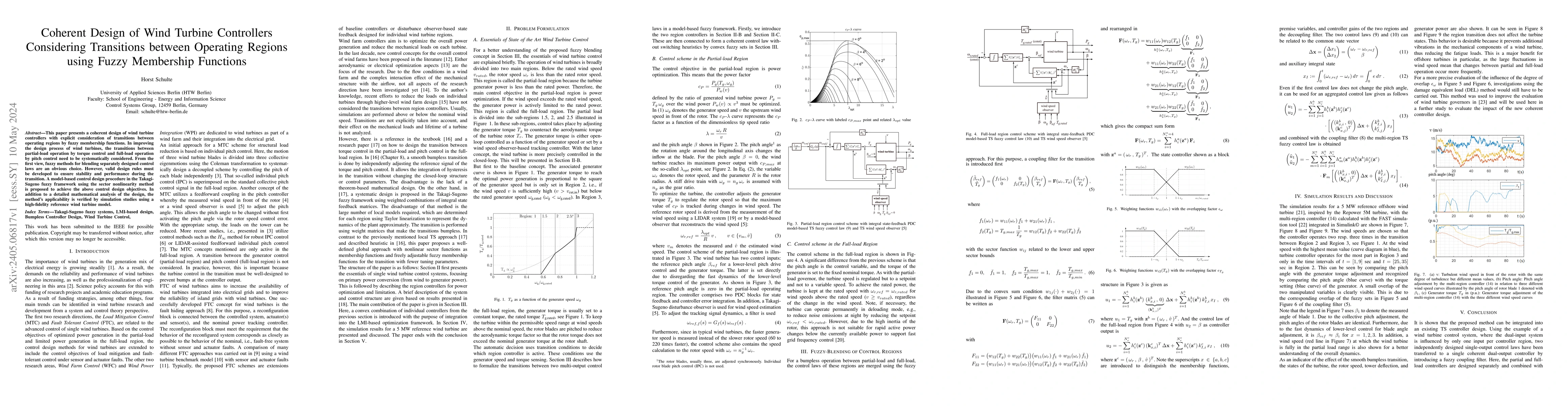 Thumbnail for Coherent Design of Wind Turbine Controllers Considering Transitions
  between Operating Regions using Fuzzy Membership Functions