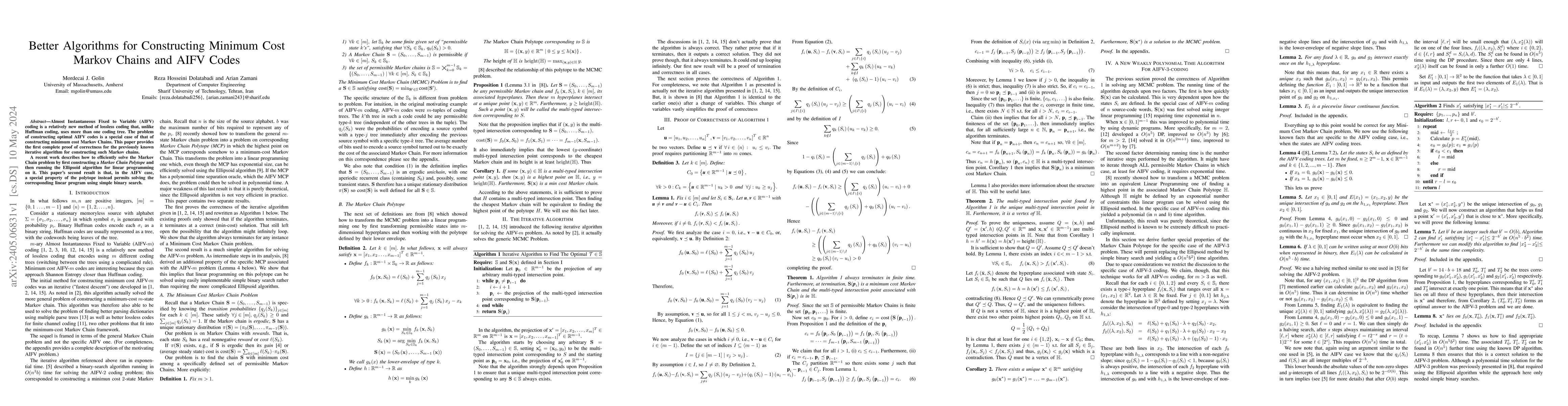 Thumbnail for Better Algorithms for Constructing Minimum Cost Markov Chains and AIFV
  Codes